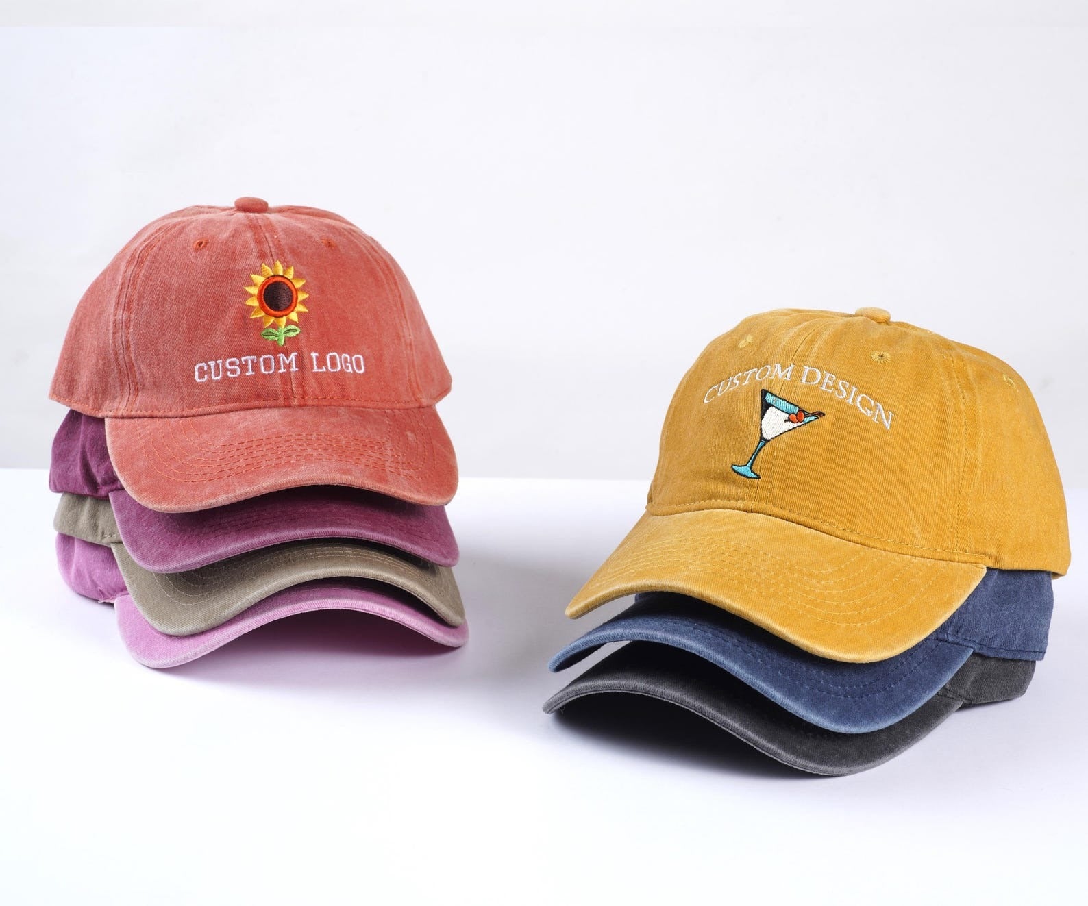 Custom Embroidered Logo/Text -  Personalized Vintage Washed Baseball Cap